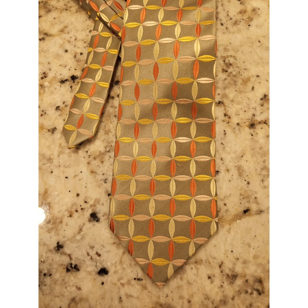 Paul Malone Red Line 100% silk tie Thick Woven Gold Yellow 59 x 4"